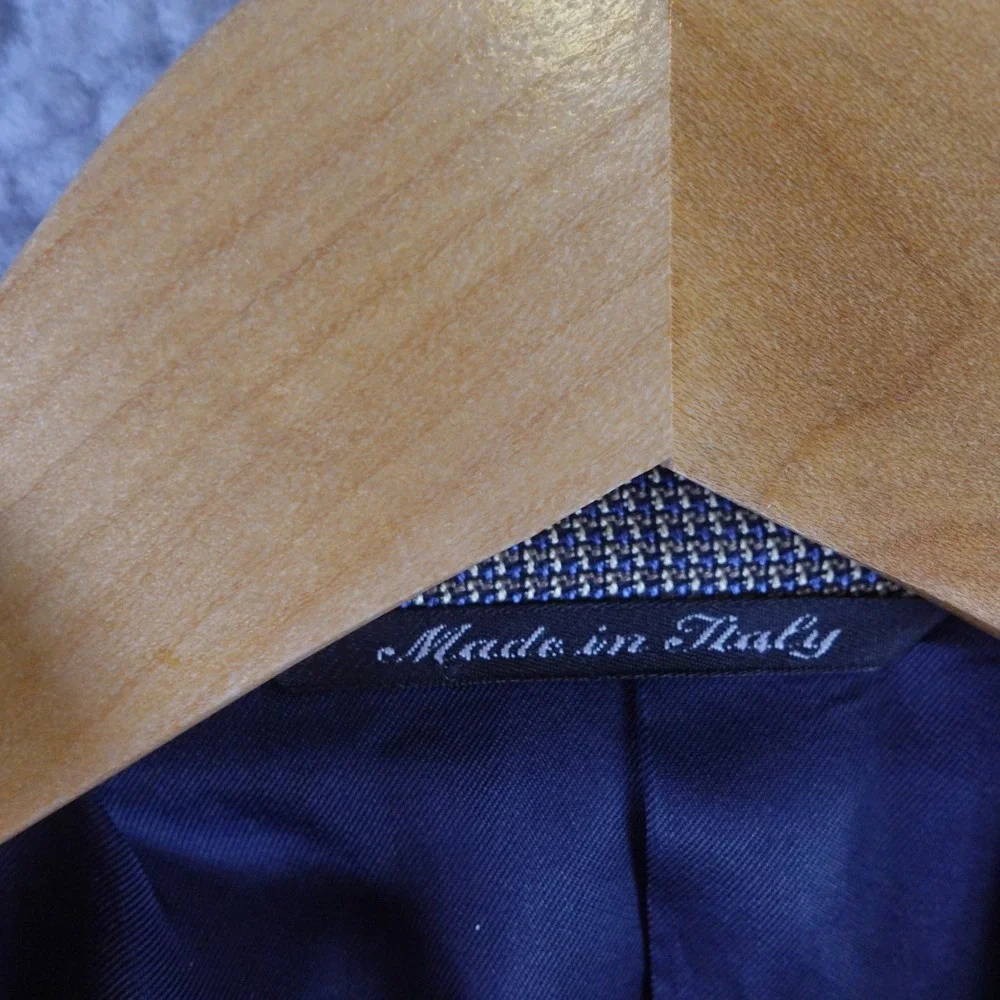 Canali Mens Silk Wool Blazer Grey Blue Check Made In Italy Size 54L Soft Carrer